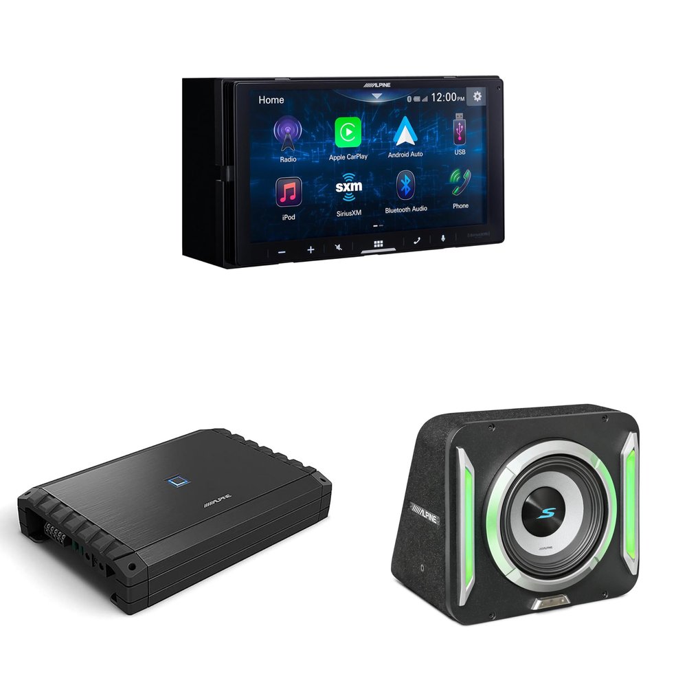 Alpine iLX-W670-S Receiver & S2-SB8 PrismaLink S2-Series 8" subwoofer Built-in RGB Lighting & S2-A55V 5 Channel Amp Bundle