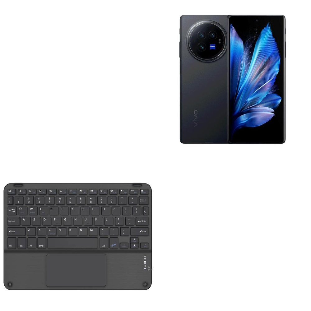 BoxWave Keyboard Compatible with vivo X Fold3 - SlimKeys Bluetooth Keyboard with Trackpad, Portable Slim TouchPad - Jet Black