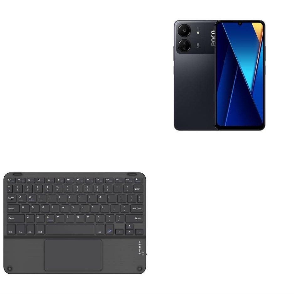 BoxWave Keyboard Compatible with Xiaomi Poco C65 - SlimKeys Bluetooth Keyboard with Trackpad, Portable Slim TouchPad - Jet Black