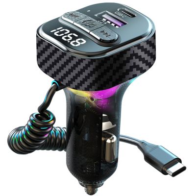 Bluetooth 5.3 FM Transmitter for Car, Bluetooth Car Adapter with Type-C PD(30W) Charger Port and Cable, QC3.0 USB Port, Wireless FM Radio Transmitter, Support Handsfree Calling, Backlit,U Disk, Black