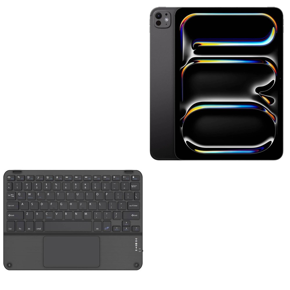 BoxWave Keyboard Compatible with Apple iPad Pro 11" (7th Gen 2024) - SlimKeys Bluetooth Keyboard with Trackpad, Portable Slim TouchPad - Jet Black