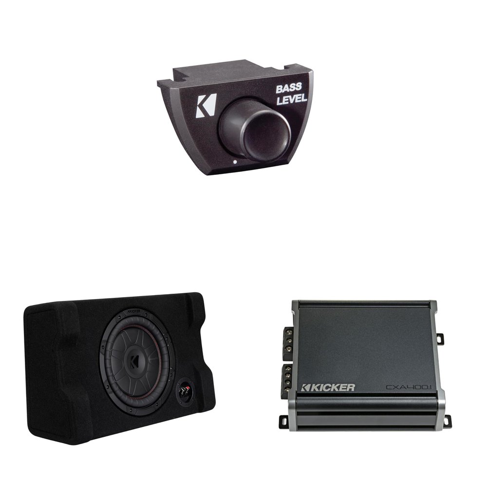 Kicker 52CVTDF102 CVTDF 10" Sub Down Firing Enclosure w/ 400 Watt Amp Bundle (Includes Bass Knob)
