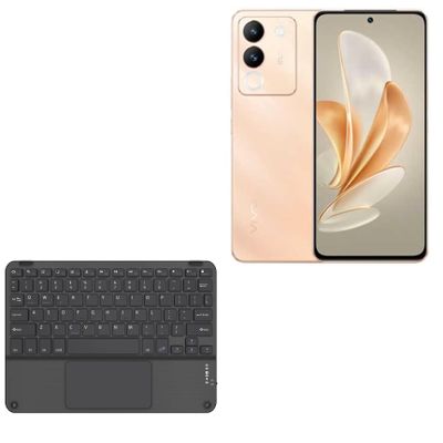 BoxWave Keyboard Compatible with vivo V30 Lite - SlimKeys Bluetooth Keyboard with Trackpad, Portable Slim TouchPad - Jet Black