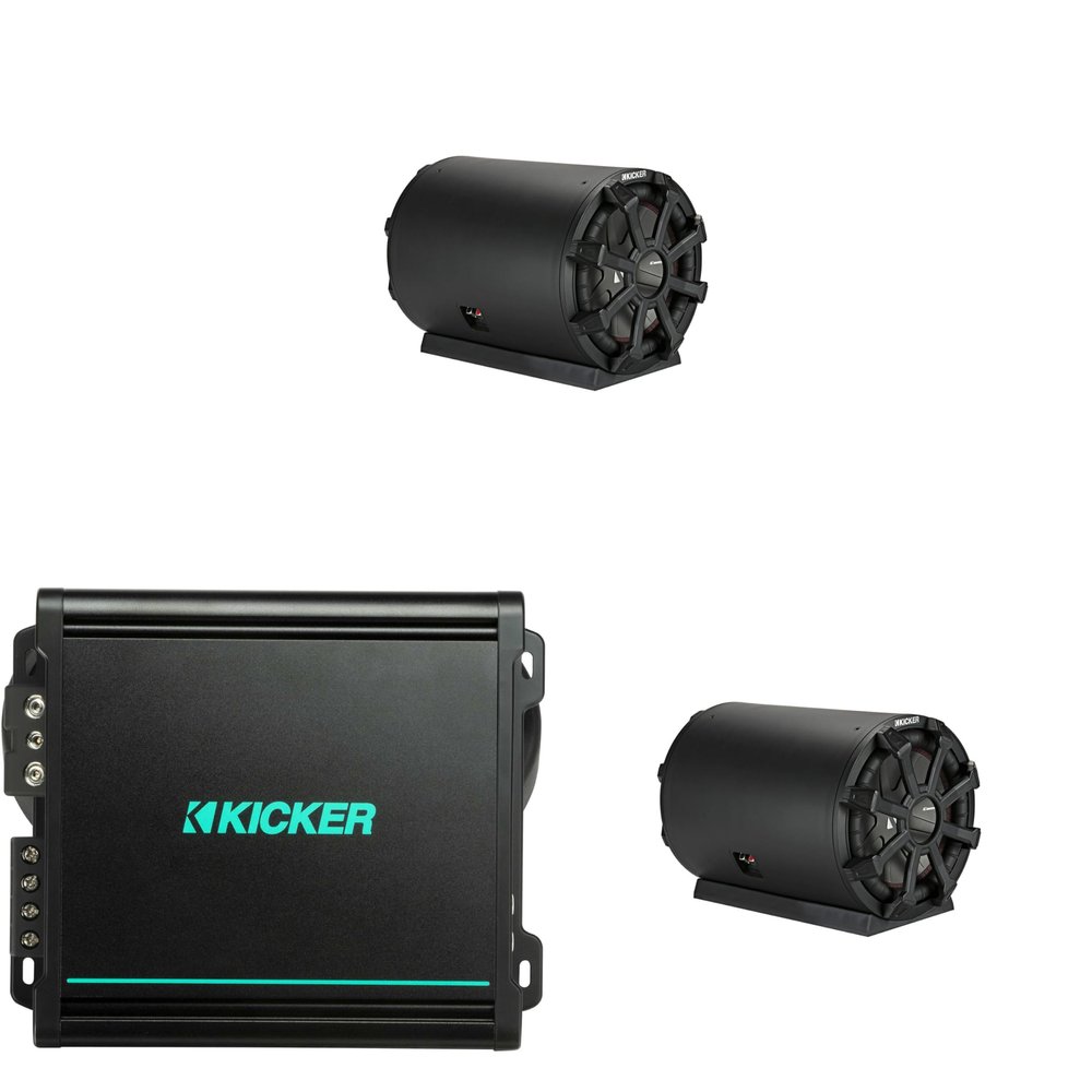 Kicker Pontoon - Tritoon Boat Audio Upgrade, Bass Package Dual 10" 46CWTB104 Sub Enclosures (2) & 48KXMA8001 Marine Amplifier