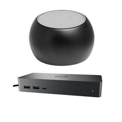 Dell UD22 Universal Dock 96W Quad 4K Support, HDMI, USB-C, DisplayPort USB Hub and Ethernet Bundled with Bluetooth Boost U Speaker with Built-in Mic, 5 Hour Playback