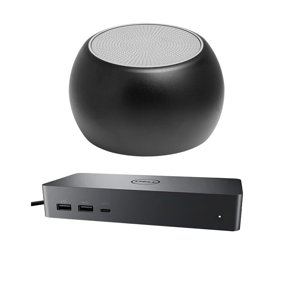 Dell UD22 Universal Dock 96W Quad 4K Support, HDMI, USB-C, DisplayPort USB Hub and Ethernet Bundled with Bluetooth Boost U Speaker with Built-in Mic, 5 Hour Playback