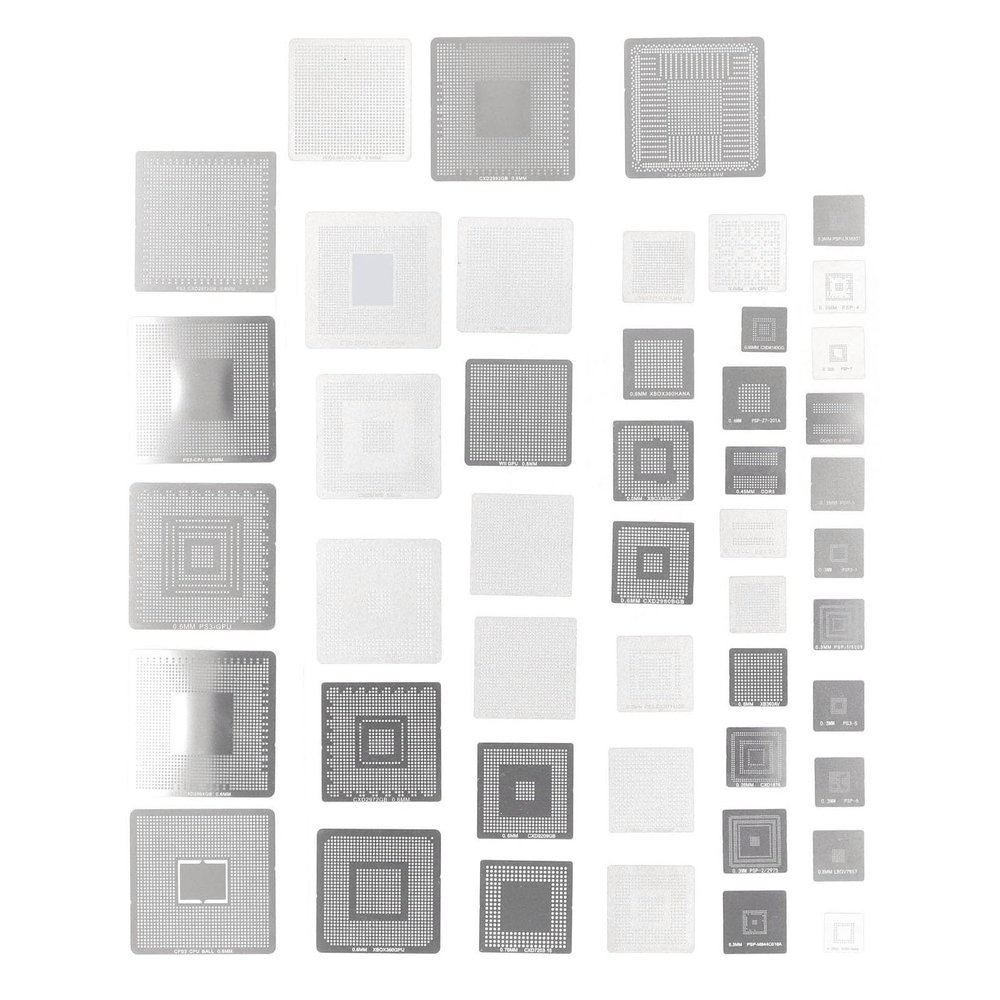 BGA Reballing Stencil Net 304 Stainless Steel Kit High Precision Durable Universal Rework Templates for Laptop Desktop Motherboard Repair 47PCS Set