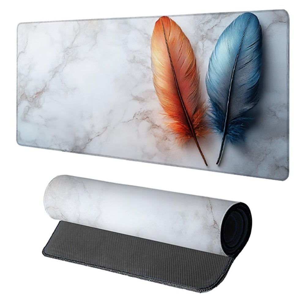 Feather Gaming Mouse Pad, Mouse Pad 32x16in, Large Desk Mat with Non-Slip Rubber Base, Office Desk Accessories, Large Extended Gaming Keyboard Mat, Big Mousepad for Computer Gamer Office, White 9-2065