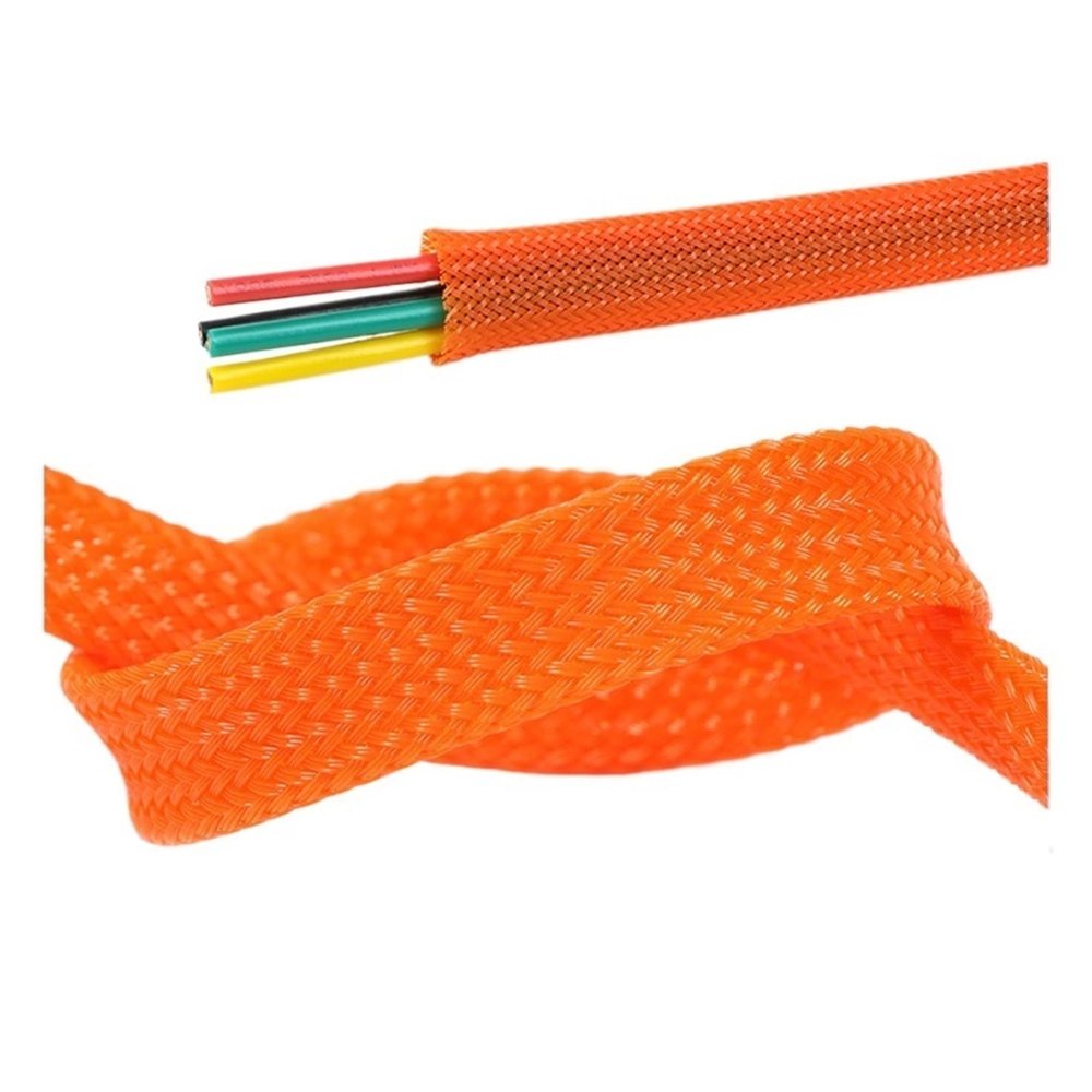 Orange PET Braided Cable Sleeve 2/4/6/8/10/12/14/16/20/25/30/40mm Expandable High Density Insulated Wire Protection Wrap Sheath(10MM_3 Meters)