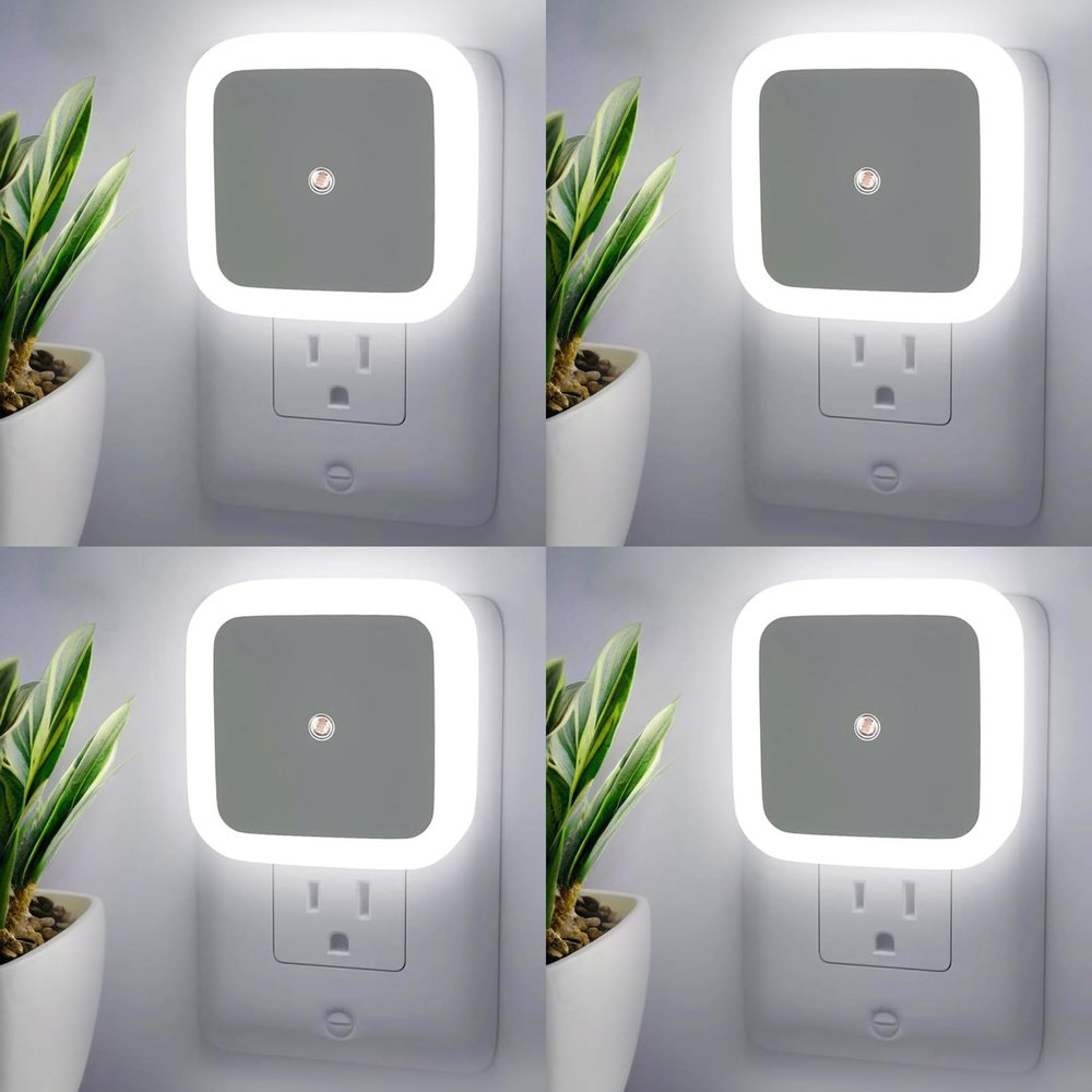 4Pack Night Lights Plug-into Wall - Dusk to Dawn Sensor Plug in LED Nightlight 5000K Daylight White Lighting, Auto-On/Off Lamp for Kids Adults Home Living Room Kitchen Bedroom Bathroom Toilet Hallway