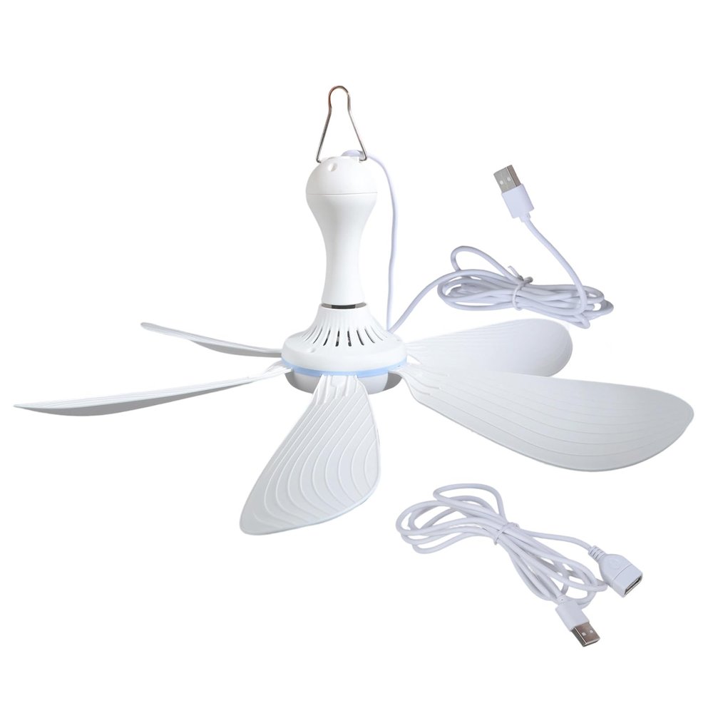 USB Powered Small Ceiling Fan, Quiet Lightweight Hanging Fan With 10.7 Feet Power Cord, 16.5" Leaves, Low Noise, For Indoor Outdoor Bed Room Dorm Desk Travel Camping Tent Fans