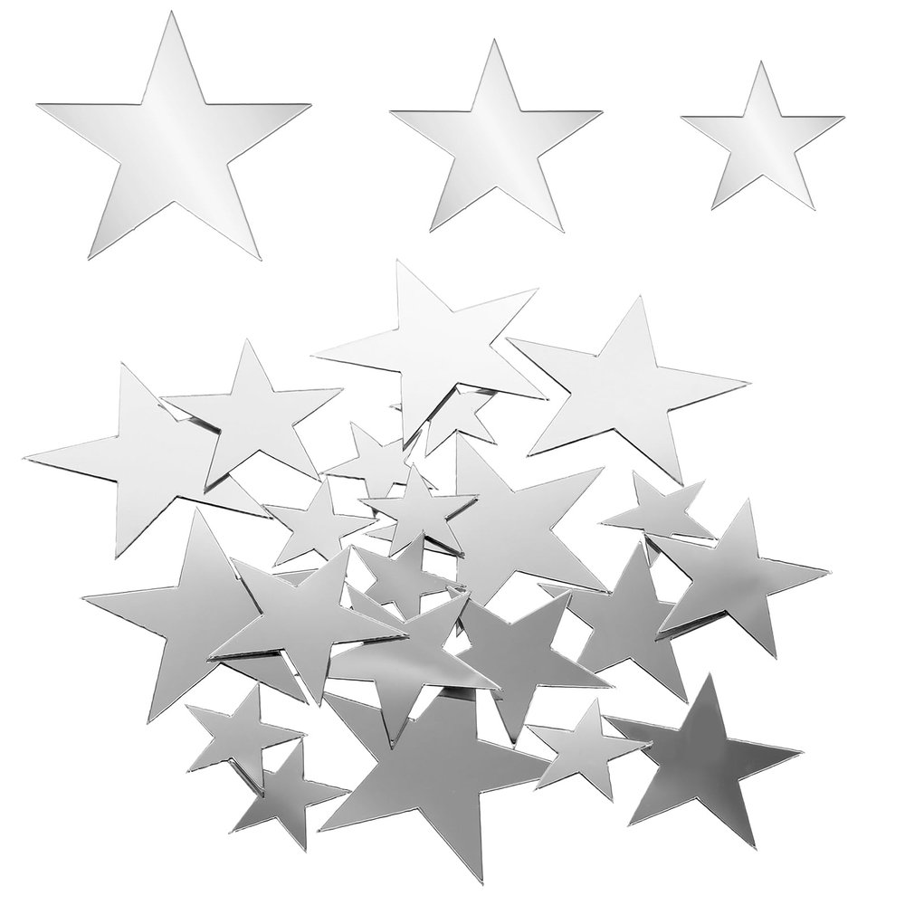 40 Pcs Star Wall Decals, Self Adhesive Silver Star Wall Decor Removable Peel and Stick Acrylic Mirror Stickers with 3 Different Size for Bedroom Living Room DIY Background Art Decor