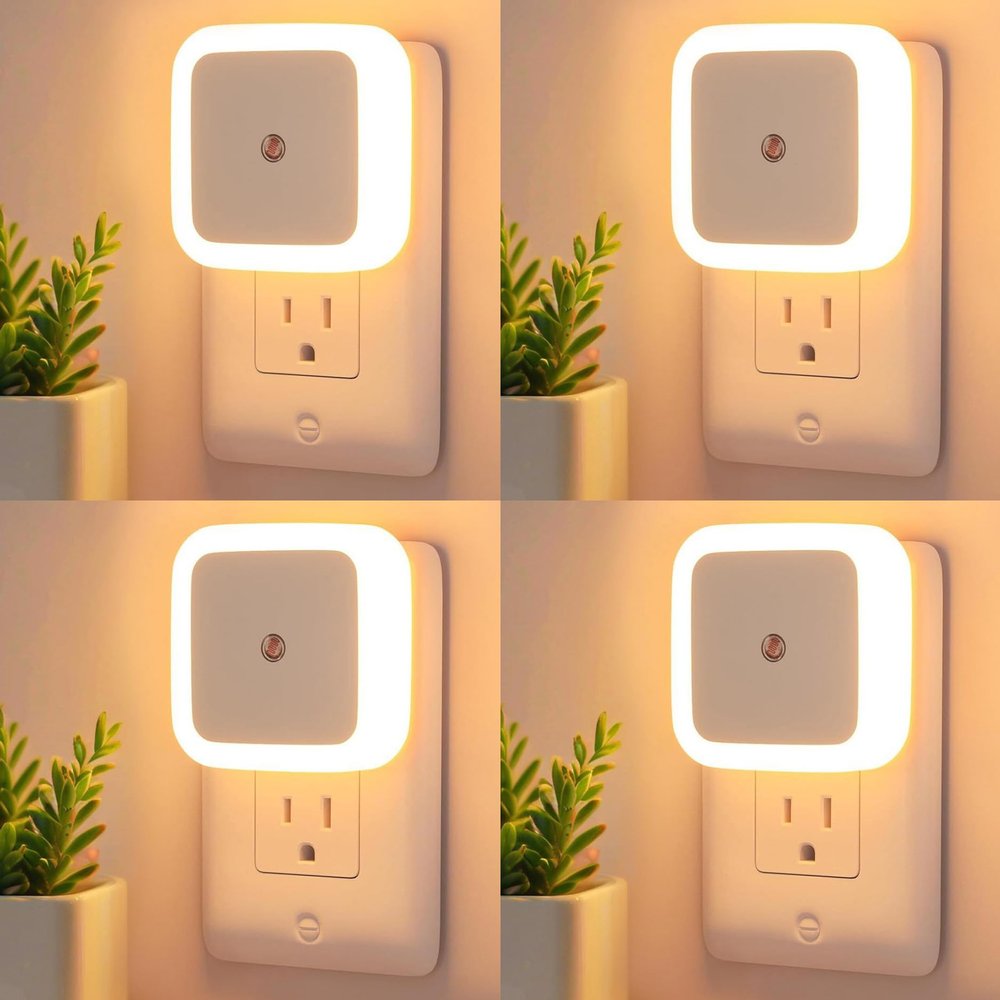 Night Lights Plug into Wall - 4-Pack Dusk to Dawn Sensor Plug in LED Nightlight 3000K Soft White Lighting, Auto-On/Off Lamp for Kids Adults Home Living Room Kitchen Bedroom Bathroom Toilet Hallway