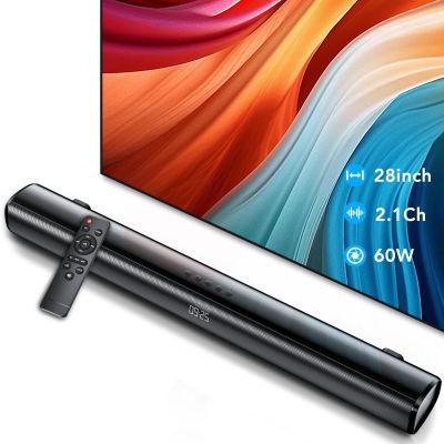 CASCHO Sound Bar for TV, 60W Soundbar TV Speakers, 2.1 ch Home Theater with Subwoofer Boost, 3 Equalizer Modes, Soundbar for TV/PC/Gaming/Projectors, Bluetooth, Opt, COX, USB & AUX Wall Mountable