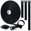 0.8" x32Ft Hook and Loop Straps with 50 Plastic Buckles, Adjustable Fastening Cable Straps, Free Cut Length, Reusable Nylon Cable Ties for Organizer or Storage, Black view 1