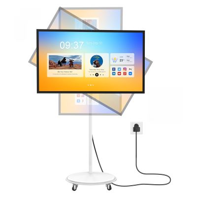QIXZOCV MWE 43 Inch Portable TV on Wheels, Large Screen Rolling TV, Smart Display with Adjustable Stand, Android OS, USB/HDMI/Type-C Port, All-in-One Entertainment Center