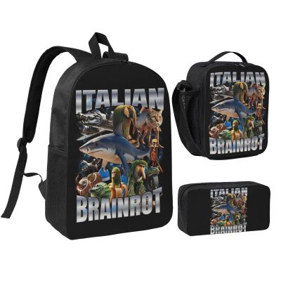 Dyale Adjustable Rucksack Lunch Bag Pencil Case Italian Brainrots Horror Game Backpacks 3pcs Set Primary Secondary Daypacks Work Laptop Bookbags Daily Gifts