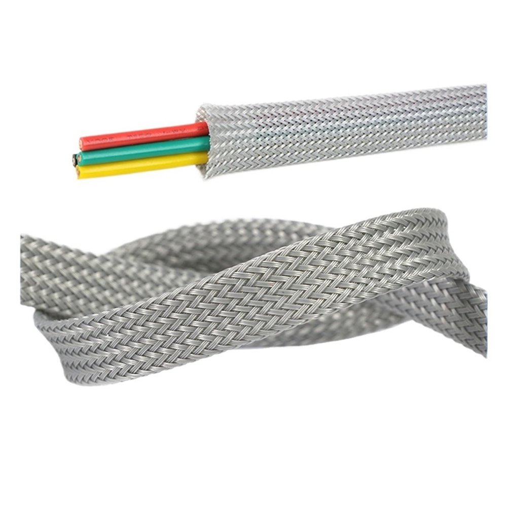 Grey PET Braided Cable Sleeve 2/4/6/8/10/12/14/16/20/25/30~60mm Expandable High Density Insulated Cables Protection Wrap Sheath(35MM_50 Meters)