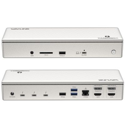 WAVLINK Thunderbolt 4 Dock with 100W Charging, Displaylink Docking Station Quad 4K@60Hz Monitor,3 Thunderbolt 4 Ports, 2.5G Ethernet, Thunderbolt Dock for Mac M1-M4 and PC,Displaylink Driver Required