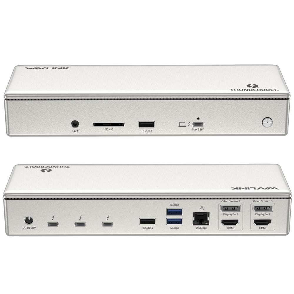 WAVLINK Thunderbolt 4 Dock with 100W Charging, Displaylink Docking Station Quad 4K@60Hz Monitor,3 Thunderbolt 4 Ports, 2.5G Ethernet, Thunderbolt Dock for Mac M1-M4 and PC,Displaylink Driver Required