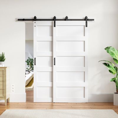 87" x 96"Manufactured Wood Paneled Bypass Barn Door Double Doors with Hardware Kits(Include 2 Set 48" Width Doors)