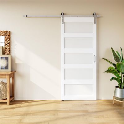 36" x 84"Manufactured Solid Wood Paneled Sliding Barn Door with Brushed Nickel Hardware Kit