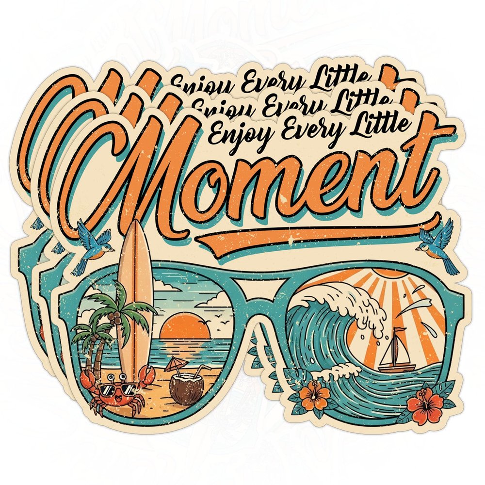 3 Pack Vinyl Waterproof Stickers 2" - Enjoy Every Little Moment Sticker Funny Beach Ocean Life Coastal Aesthetic Decals for Water Bottle, Tumbler, Laptop, Phone, Car - Gift for Men & Women