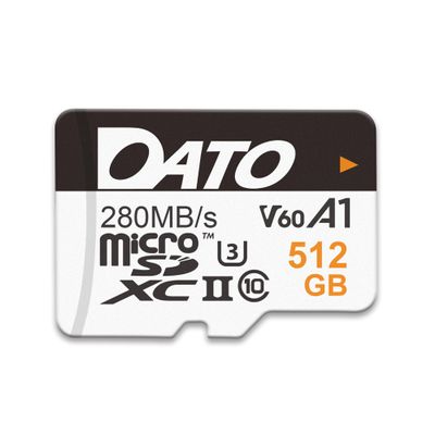 DATO 512GB Lightning microSD Card, UHS-II, A1, C10, U3, V60, Full HD, 4K, Up to 280/180 MB/s microSDXC Memory Card with Adapter, for Phones, Cameras, Portable Gaming Devices