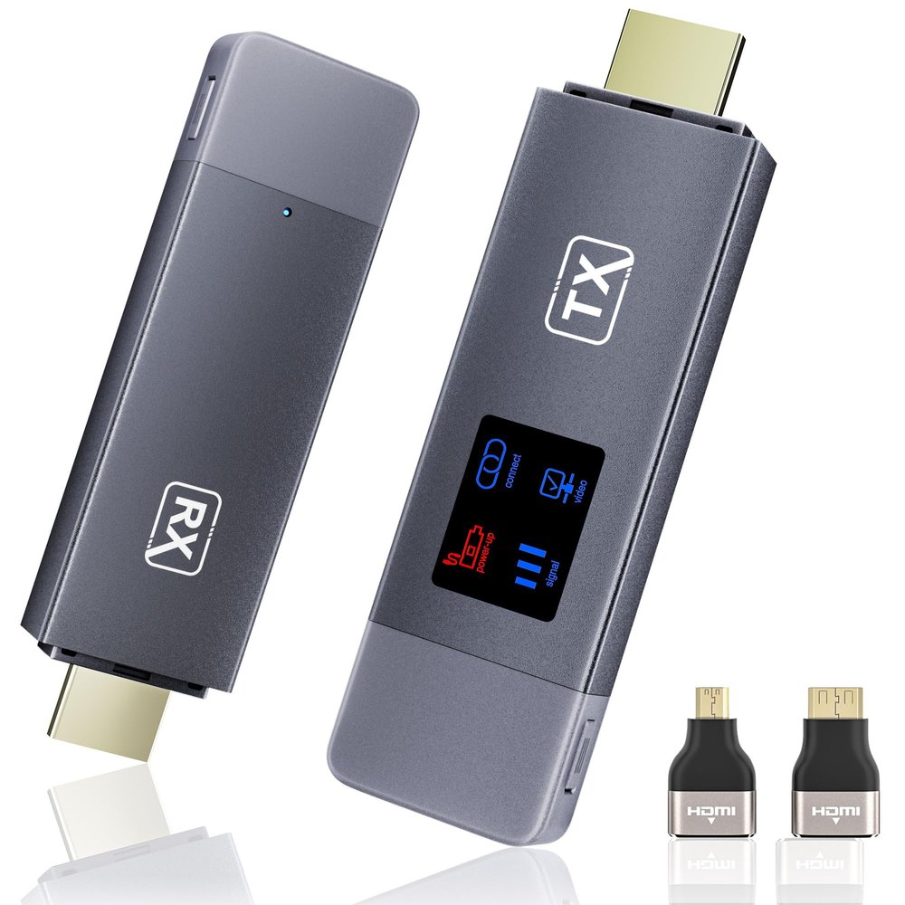 2025 Upgraded Wireless HDMI Transmitter and Receiver, 4K Decode 1080P@60Hz Ultra HD Video Output, LED Display, Plug&Play 5G+2.4G for Video and Audio to Monitor from PC/Projector/TV Box