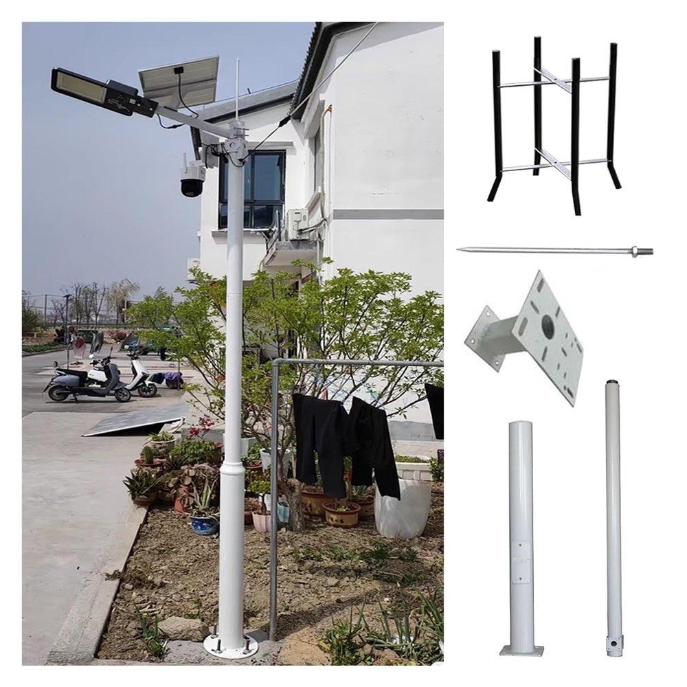 MZZKFC 10 20 FT Security Camera Poles for Outside, Segmented Surveillance Stand with Screws & Ground Cage, Camera Mounting Pole Cameras Bracket(ligjt Grey,3 Sections-14 4/5 ft (4.5 m))