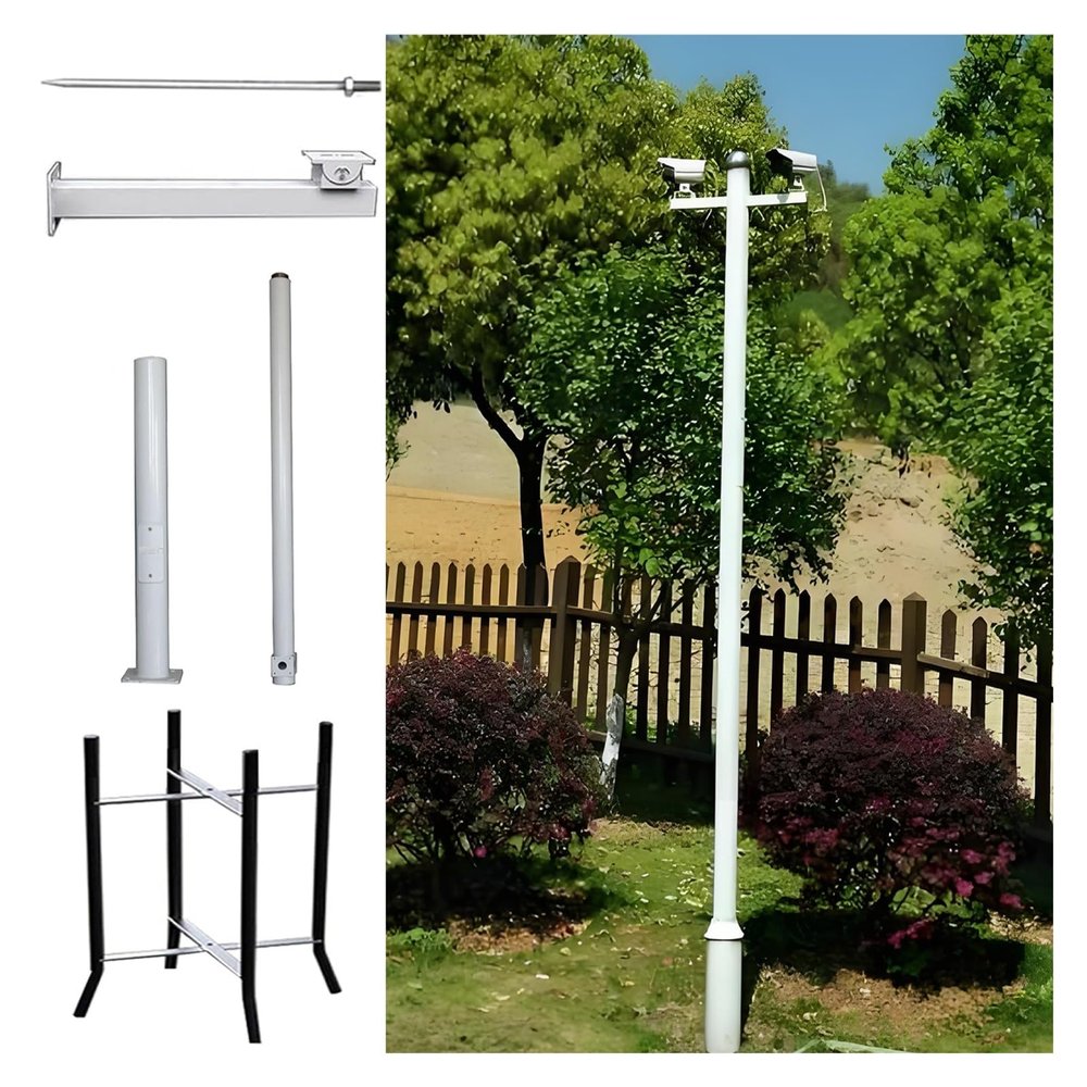 MZZKFC 6.6 8.2 9.8 11.5 13.1 14.8 16.4 19.7 FT Security Camera Mount Pole Bracket, Universal Surveillance Post Stand, Surveillance Camera Pole for School/Patio/Walkway(B,H-14 4/5 ft (4.5 m))