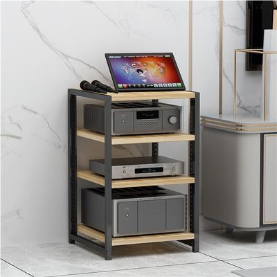 Tweizhenba Media Cabinet with Adjustable Shelves and Steel Frame, Multi-Tier Audio Rack, Open AV Shelf for Home Theater, Office Living, Recording Room(Medium)