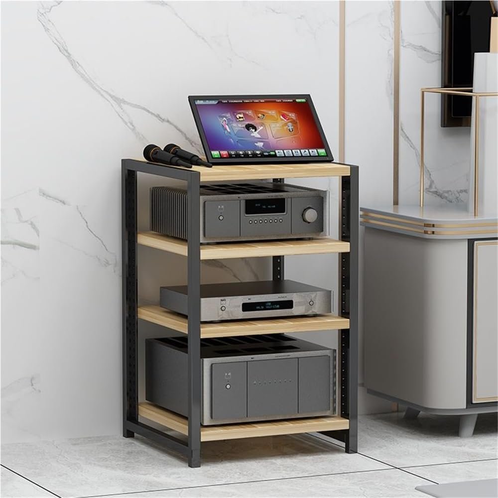 Tweizhenba Media Cabinet with Adjustable Shelves and Steel Frame, Multi-Tier Audio Rack, Open AV Shelf for Home Theater, Office Living, Recording Room(Medium)