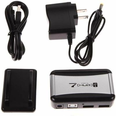 7 Port USB 2.0 High Speed Hub with US Plug AC Power Adapter Cable for PC Laptop