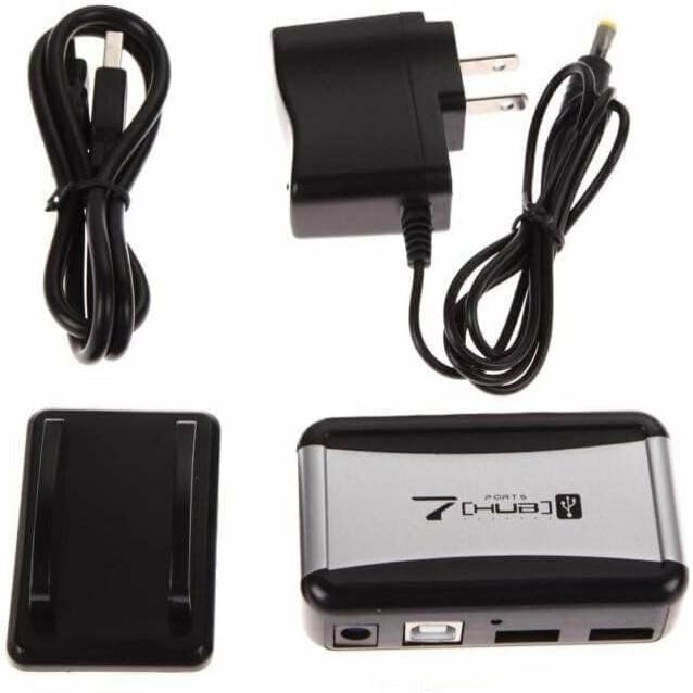 7 Port USB 2.0 High Speed Hub with US Plug AC Power Adapter Cable for PC Laptop