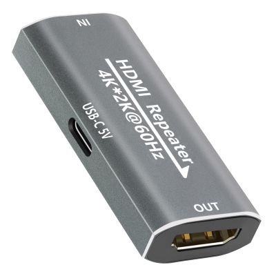 HDMI Booster Repeater 4K@60Hz for 80FT, HDMI Extender Female to Female Amplifier Signal Booster Plug & Play, for Gaming/Home Theater/Video Meeting/TV with USB-C Power Supply Port(Grey)
