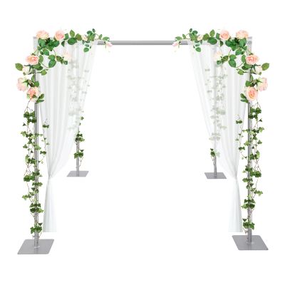 10ft Adjustable 4 Post Backdrop Stand Kit, Outdoor Wedding Party Stand with Base, Adjustable Height and Length, Stainless 4 Post Backdrop Stand Kit for Wedding Party Photography Trade Show Display