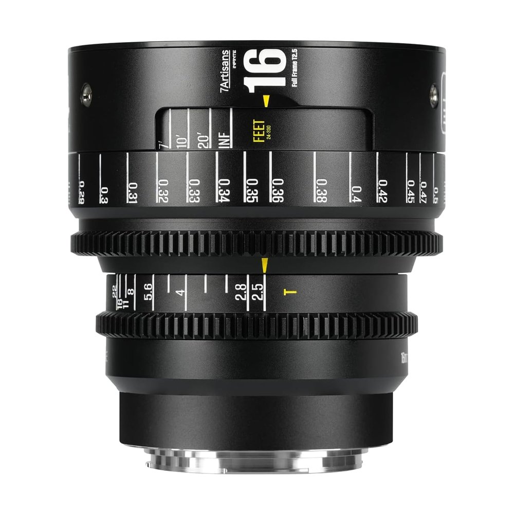 7artisans 24/35/50/85/105/135mm T2.1,and 16mmT2.5/135mmT2.4 Cine Lens Infinte Series Professional Full Frame Manual Camera Lens for Canon EF (Black, 16mmT2.5)