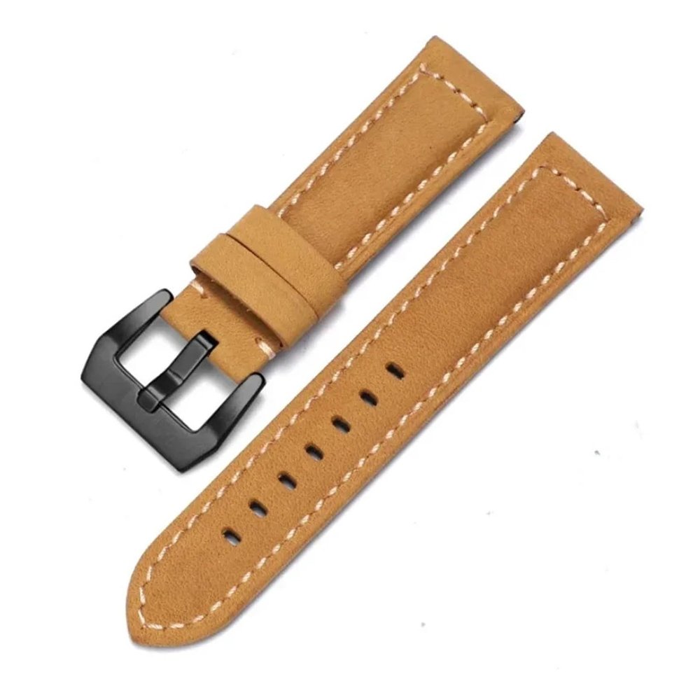 FYXT Cowhide Leather Bracelet 20 22 24 26mm Men Watch Strap Genuine Leather Band Compatible With Panerai PAM111/441/312 Crazy Horse Belt(Brown Black,24mm)