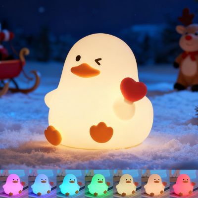 Night Light for Kids, 7 Colors Cute Duck Night Light, 3 Levels Dimmable Silicone Night Lamps, Bedside Nursery Night Lamp with Timer, LED Squishy Rechargeable Animal Nightlight for Boys Girls (Duck)