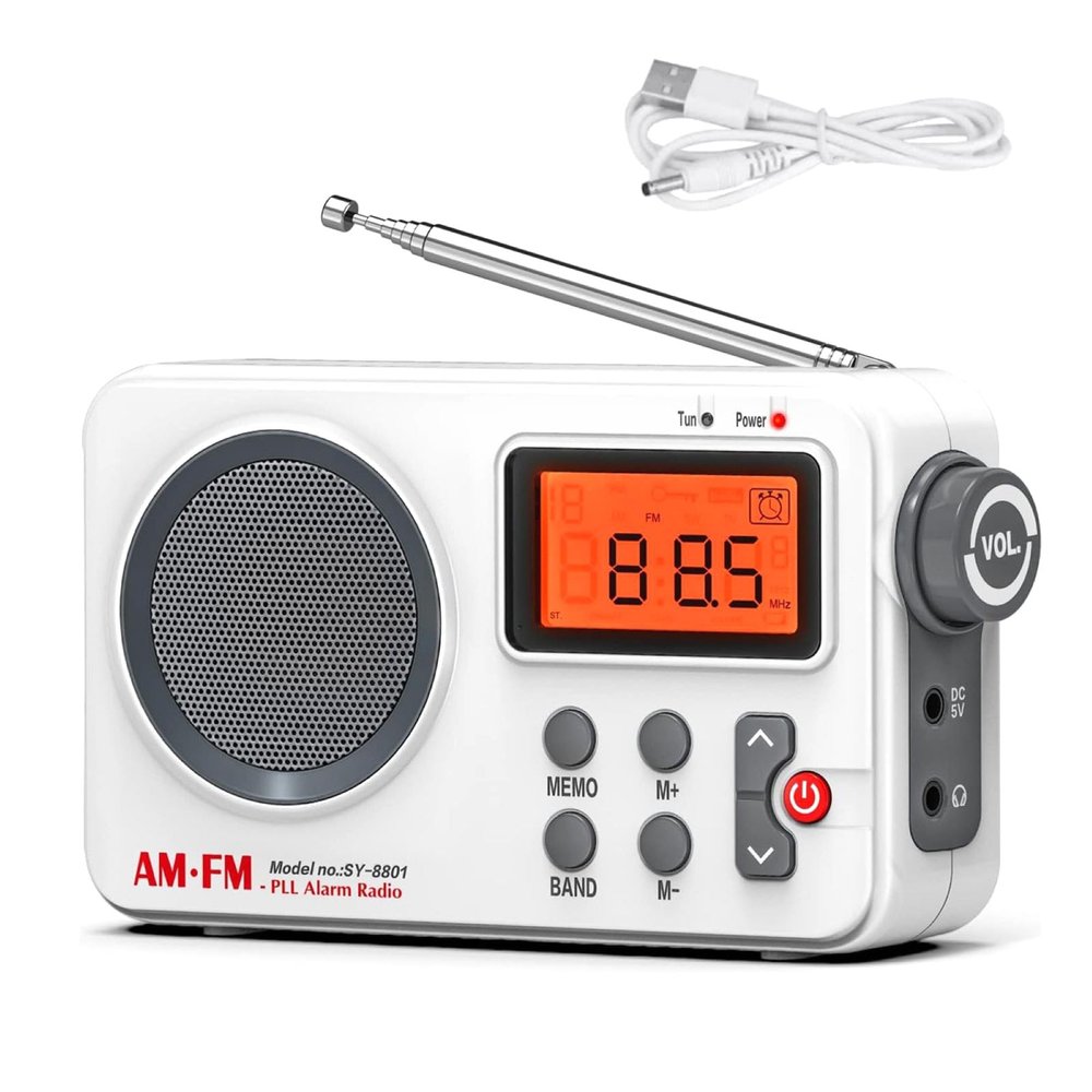 Protable Radio with LCD Screen, AM/FM Alarm Radio Loud Audio Speaker Player Accessory New