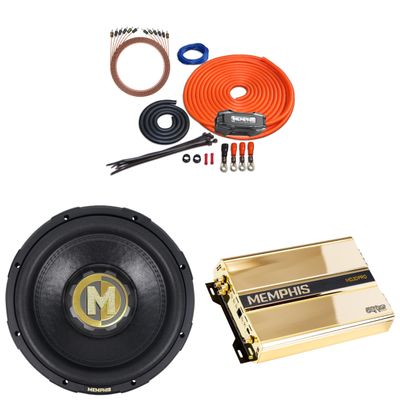 Memphis Audio 60th Anniversary MJP1222 MOJO Pro Series 12" Component Subwoofer with Gold 60th Anniversary MJP1500.1 Monoblock Subwoofer Amplifier and 0GKIT Amp Wiring Kit