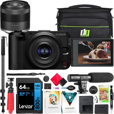 Canon EOS R50 V Mirrorless Camera for Content Creators with 14-30mm F4-6.3 is STM PZ Lens Kit 6895C012 (Renewed) Bundle w/Deco Gear Photography Bag + Microphone + Monopod + Tripod Grip & Accessories
