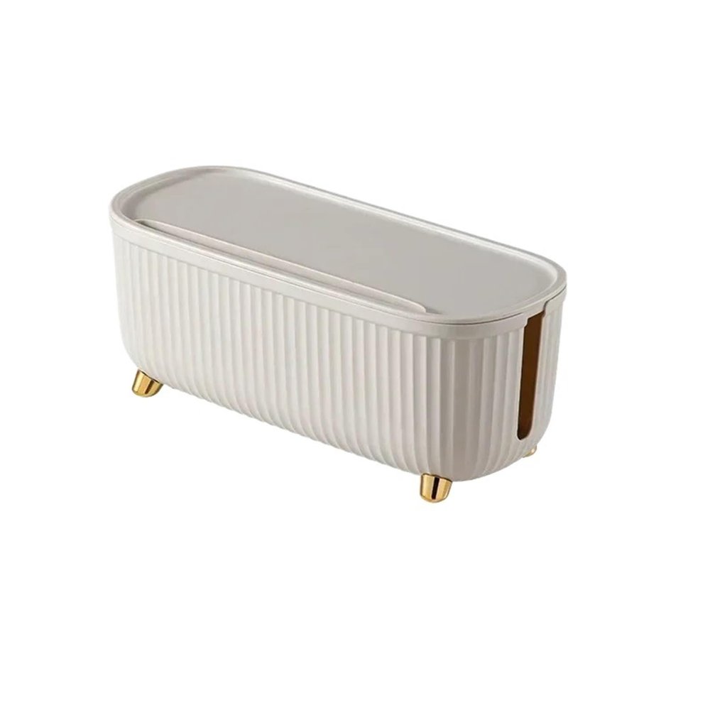 Cable Management Box Stripe Wire Cable Storage Case Organizer Box Socket Plug Storage Box(Beige)