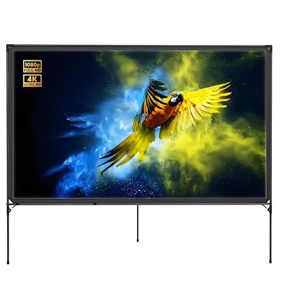 16:9 Outdoor Projection Screen with Stand, Foldable Portable Washable Movie Screen with Carry Bag for Camping, Party, Open-Air Cinema
