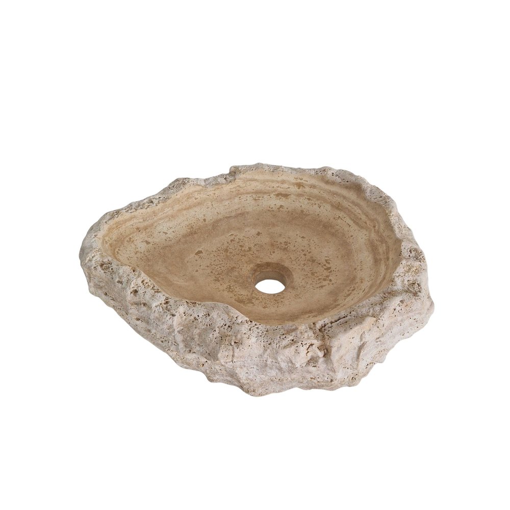 DNC MARBLE Travertine Sink Handmade Natural Stone Vessel Basin for Bathroom Countertop Marble Vanity Wash Bowl Round Rustic Travertine Washbasin Unique Powder Room Decor