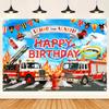 HANYING 7x5ft Firetruck Happy Birthday Backdrop Firefighter Fire Alarm Life Saving Ladder Hydrant Background for Kids Boy Party Decoration Cake Table Booth Banner Photography Studio Props HY021YL view 1