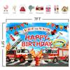 HANYING 7x5ft Firetruck Happy Birthday Backdrop Firefighter Fire Alarm Life Saving Ladder Hydrant Background for Kids Boy Party Decoration Cake Table Booth Banner Photography Studio Props HY021YL view 2