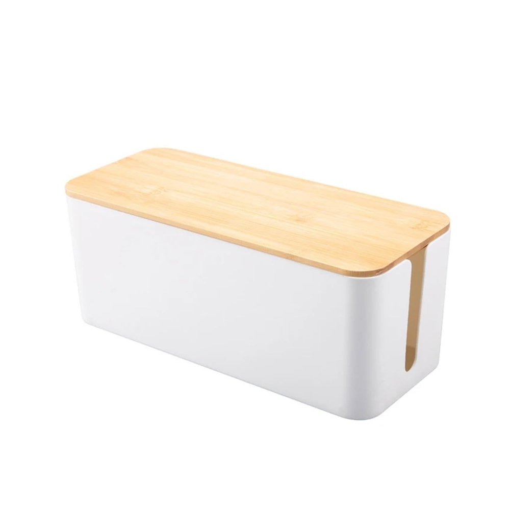 Cable Management Box Cable Storage Box Wooden Power Cord Hides Power Strip Surge Protector(White1,S 23.5X11.5X12.3 cm)