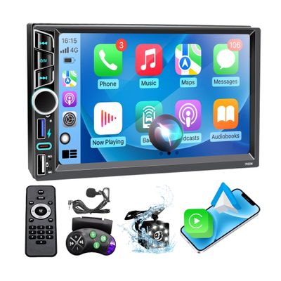 7" Double Din Car Stereo with Wireless Apple CarPlay&Android Auto,180W Outputs, Bluetooth 5.2/FM/AM/USB-C/38W Fast Charge/Physical Knob/Weatherproof Backup Camera/USB,Stereo for 7x4.02"Double Din Size